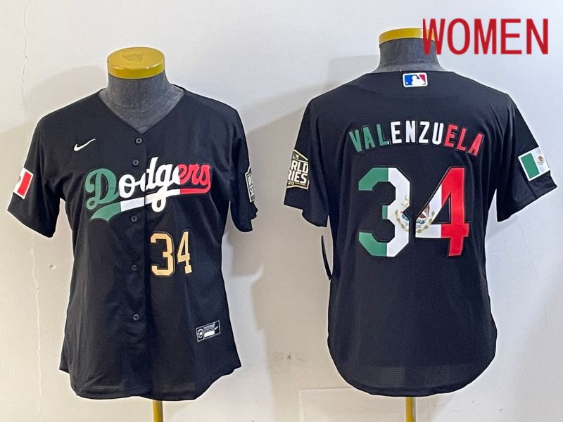 Women Los Angeles Dodgers #34 Valenzuela Black Game 2024 Nike MLB Jersey style 10295->women mlb jersey->Women Jersey